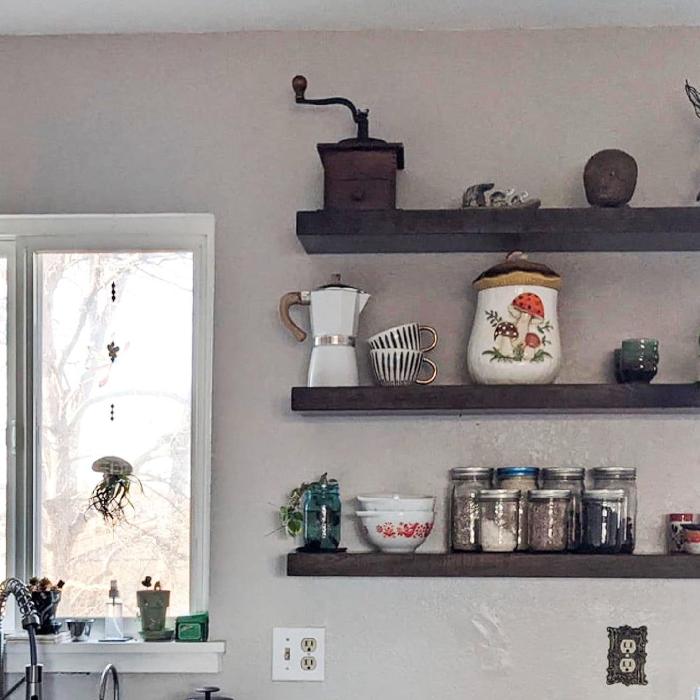 URBANDI, Rustic Floating Shelves, Set of 2, Hidden Bracket, Solid Wood, Heavy Duty, Wall Mounted Shelves, (Dark Brown, 12Wx6D)