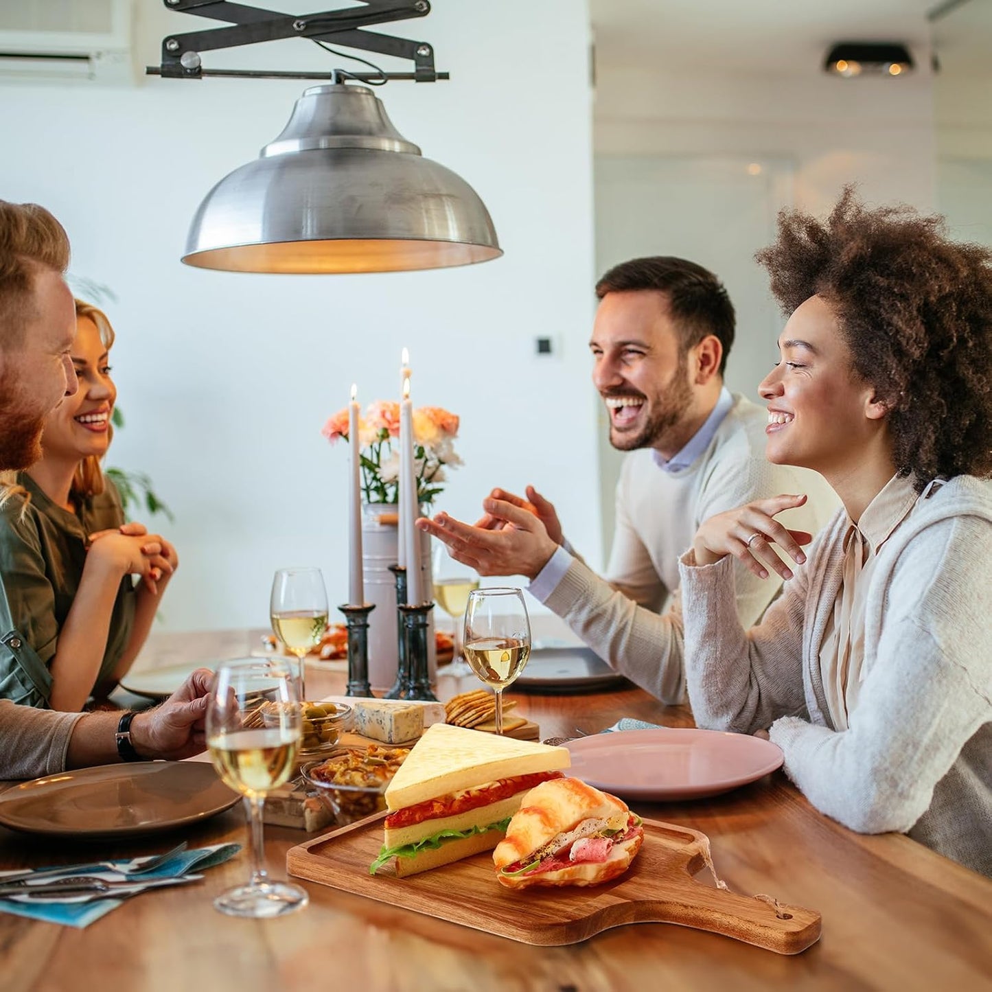 Tanlade 16 Pcs Acacia Wood Cutting Board with Handle Chopping Boards Decorative Charcuterie Platter Pizza Bread Cheese Fruit Serving Tray for Kitchen Counter Table Christmas Decorate(14 x 8 Inch)