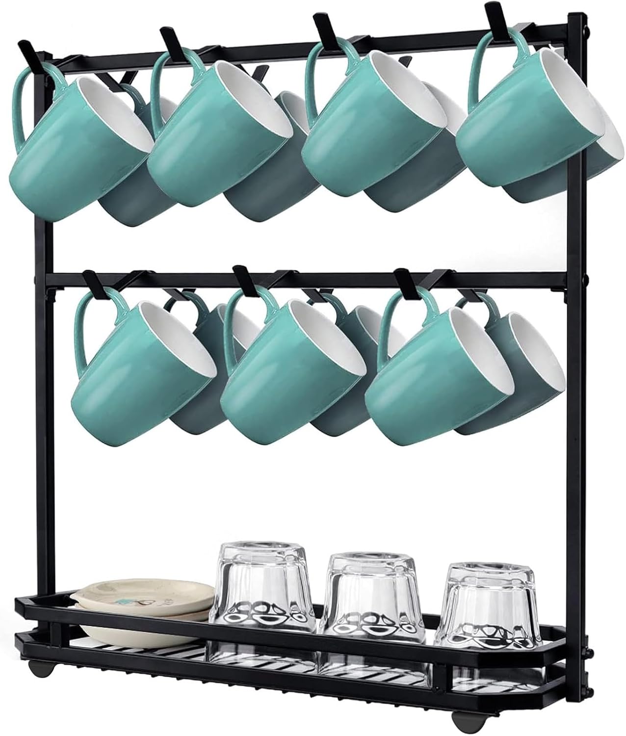 FANGSUN Large Coffee Mug Holder Stand Countertop, Tree Rack for 14 Mugs, 2 Tier Counter Display Storage, Metal Wire Tea Cup Holder for Coffee Station Kitchen Organizer, Not Included Mugs