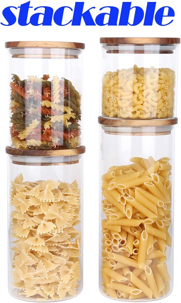 KKC HOME ACCENTS Clear Borosilicate Glass Storage Canister with Airtight Wood Lids,Air Tight Sealed Glass Jar for Loose Leaf Tea,Grinder Coffee,Coffee Beans,Matcha,39 Fluid Ounces