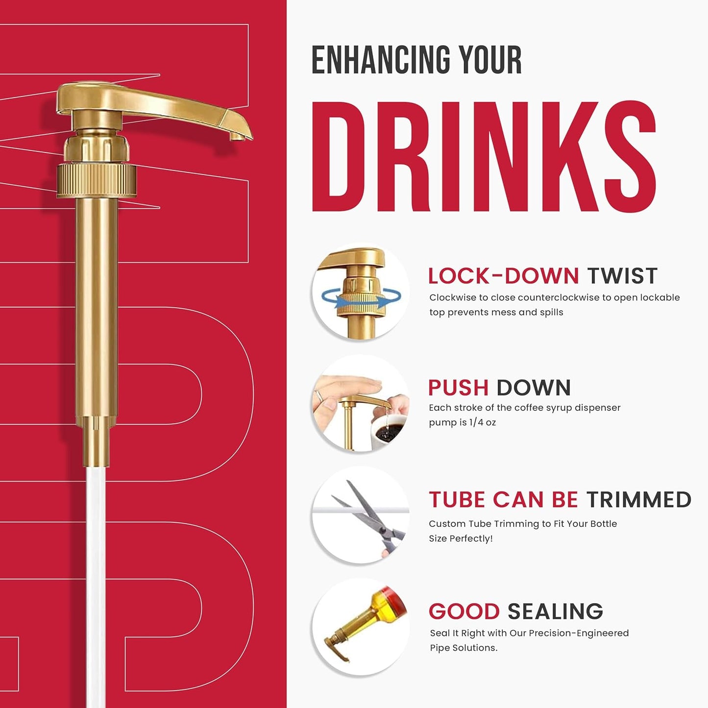 Jimoco® Syrup Pump Dispenser + Torani® Strawberry Syrup, 25.4 oz - Coffee Syrup Pump & Flavoring Bundle