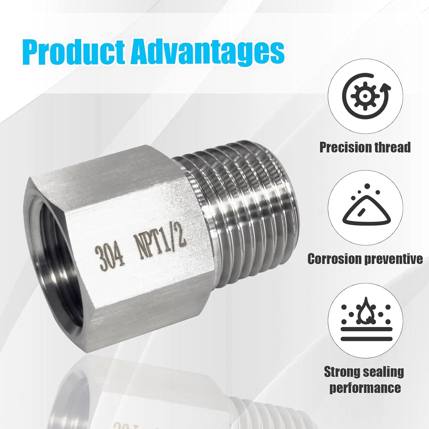 2 pieces NPT1/2 Female to NPT1/2 Male adapter,Reducer Adapter, Fabricate of 304 Stainless Steel.
