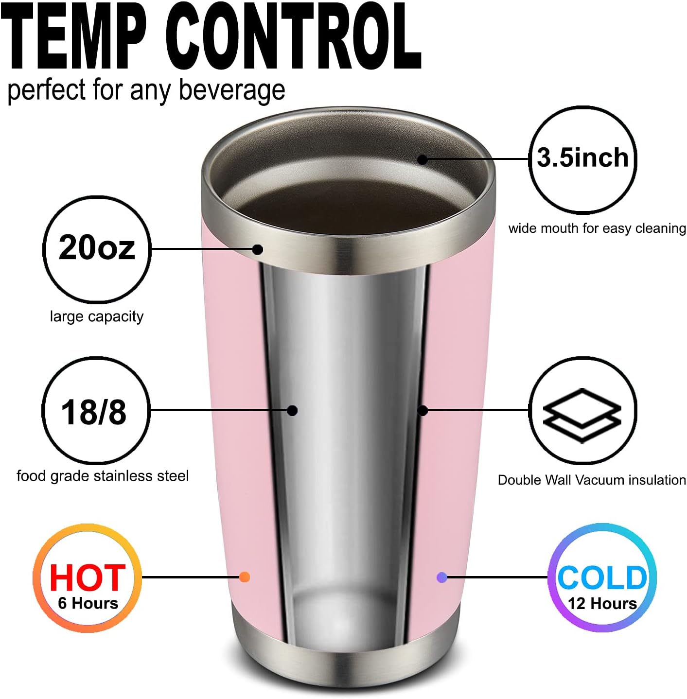 COMOOO 20oz Tumbler Bulk Double Wall Vacuum Insulated Travel Mug, Stainless Steel Tumbler with Lid and Straw Durable Powder Coated Insulated Coffee Cup for Cold & Hot Drinks (pink, 4 pack