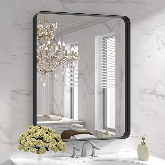 LOAAO 30X36 Inch Black Metal Framed Bathroom Mirror by LOAAO