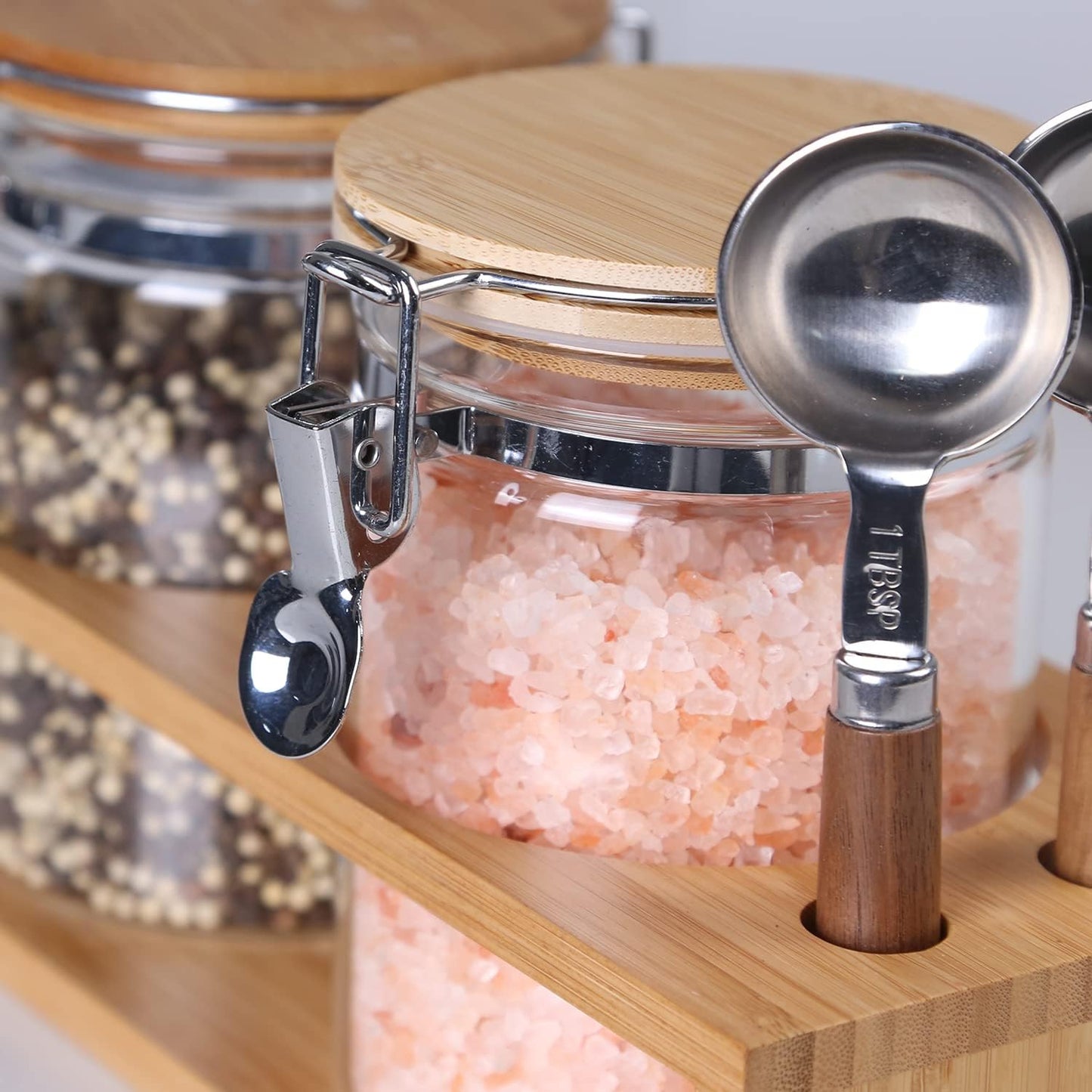 KKC HOME ACCENTS Sealed Glass Storage Jars with Scoops for Brown Sugar,Sea Salt,Flour,Ground Coffee,Beans,Loose Tea,Matcha,Glass Containers with Sealed Hinged Lids for Kitchen Counter,27 Fluid-oz