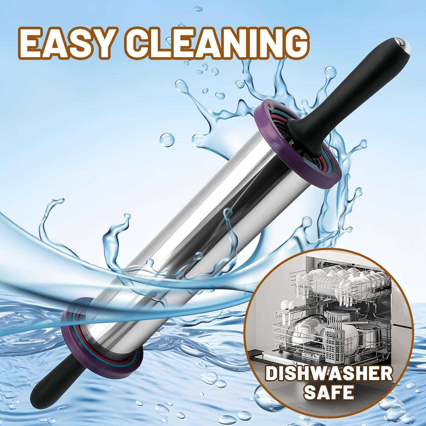 Rolling Pins,Rolling Pin and Silicone Baking Pastry Mat Set,Rolling Pins,Adjustable Stainless Steel Rolling Pin with Thickness Rings for Baking Dough,Pizza,Pie,Pasta