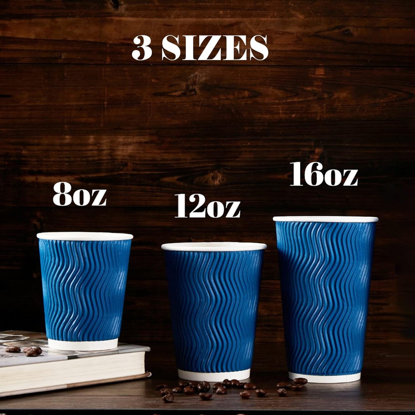Lamosi 16 oz Coffee Cups - 90 Pack, Disposable Insulated Corrugated Paper Cups 16oz, Kraft Ripple Wall Cups for Hot Beverage or Cold Drinks (Navy)