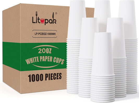 LITOPAK 1000 pack Paper Cup Disposable 20 oz, Bulk White Paper Cups, Hot Paper Coffee Cups for Offices, Schools, Shops, Restaurants