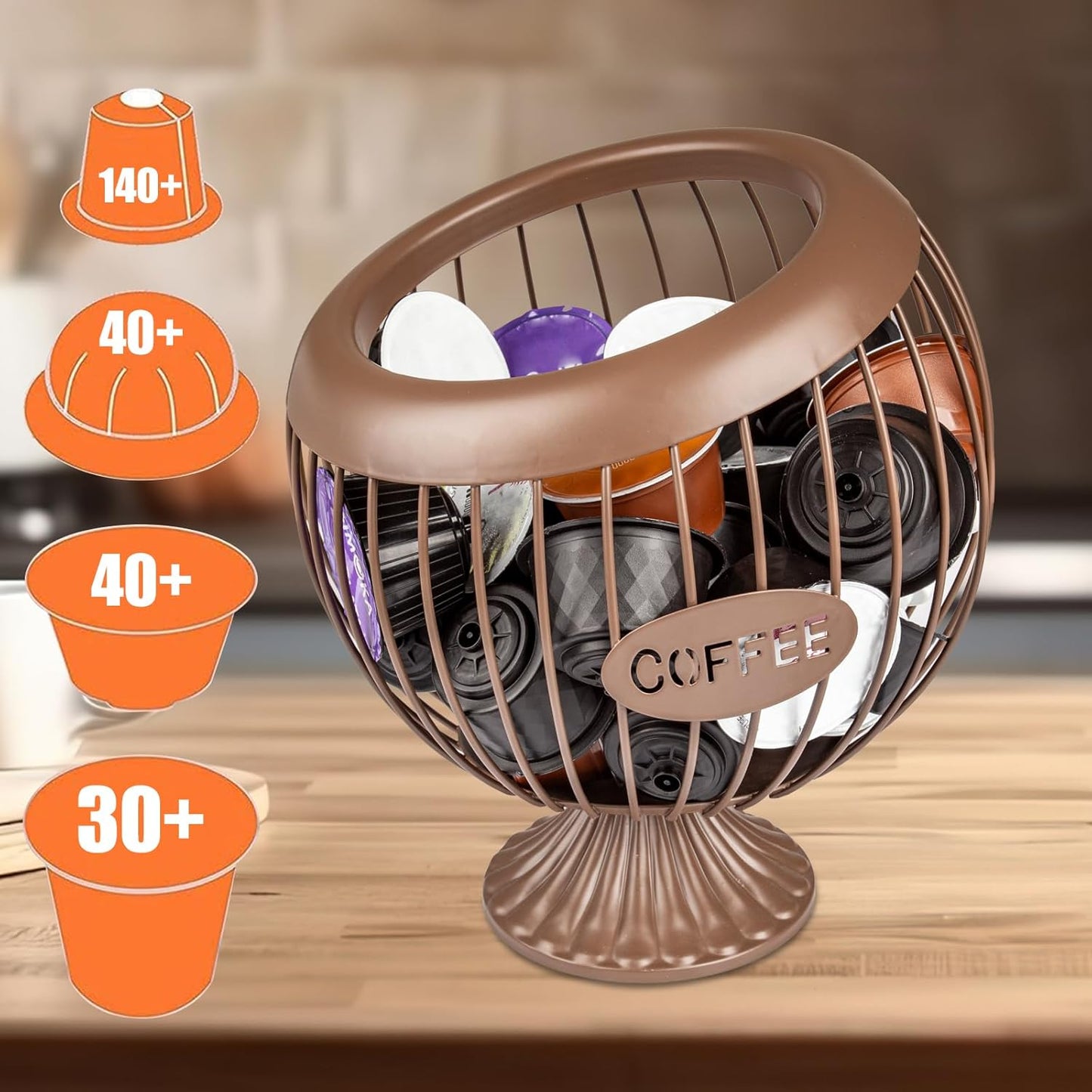 Stainless Steel Sphere Cup Coffee Basket pods holder Sturdy for Home or Office Kitchen Counter Organizer Espresso Capsule (Brwon)