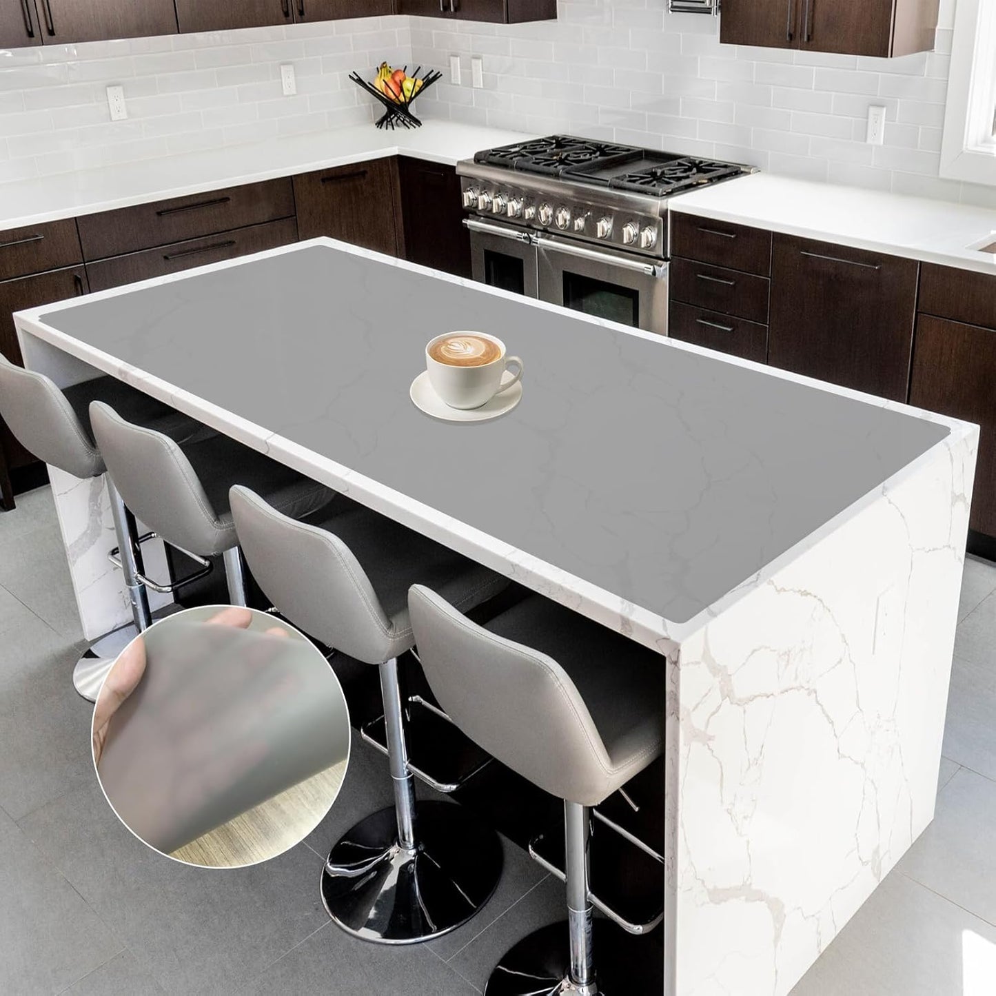 Silicone Mats for Kitchen Counter, 47.3"x23.6"(120cmx60cm) Large Heat Resistant Mat Kitchen Island Waterproof 2MM Thick Countertop Protector Mat Nons-slip Extra Large Counter Mat, Translucent Gray