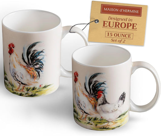 Maison d' Hermine Coffee Mug with Handles Fine Bone China Mugs Pack of Two Tea Cups for Hot Beverages Cappuccino Latte Home Restaurant Office Perfect for Gift (Campagne, 15 Ounce)