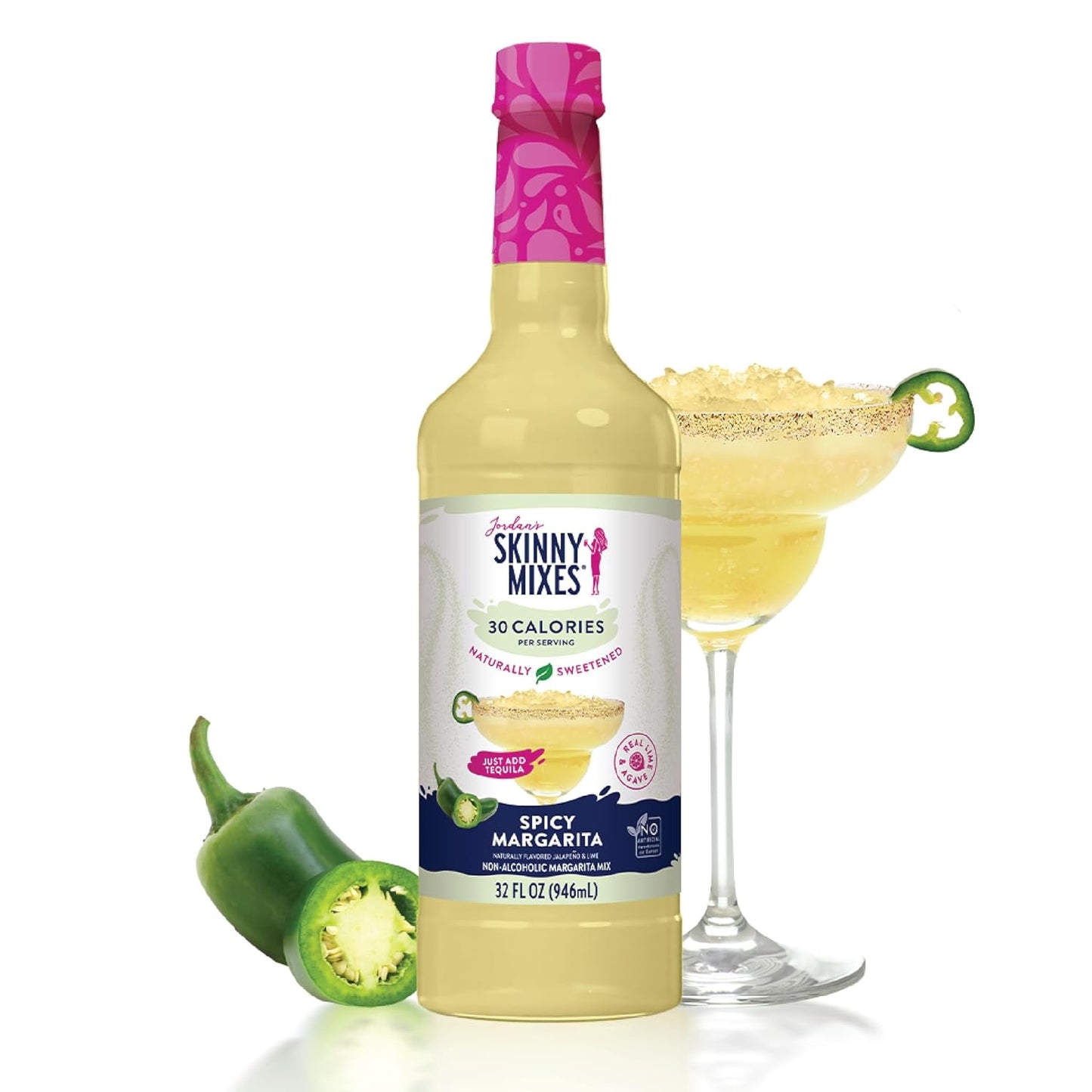 Jordan's Skinny Syrups Sugar Free Syrup, Naturally Sweetened Spicy Margarita Mix Syrup, 32 oz, Low Calorie Flavoring, Protein Shake, Cocktail & More, Gluten Free, Keto Friendly