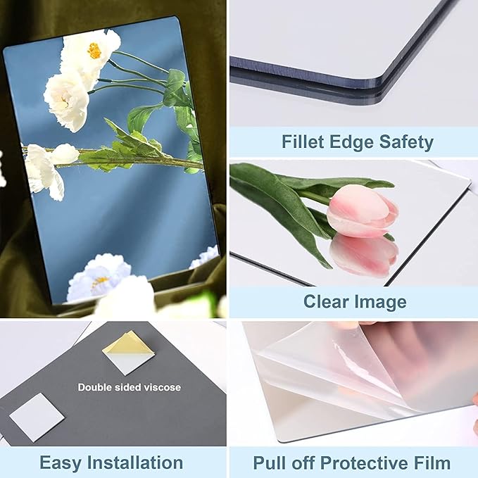 JUNEBRUSHS 4 Pack Self Adhesive Acrylic Mirror, 12X 12 Inch Mirror Tiles - Image 3