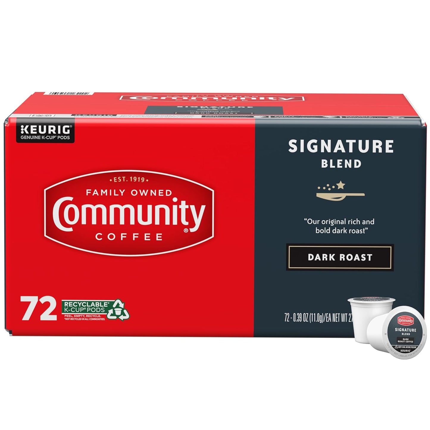 Community Coffee Signature Blend 72 Count Coffee Pods, Dark Roast, Compatible with Keurig 2.0 K-Cup Brewers, Box of 72 Pods (Pack of 1)