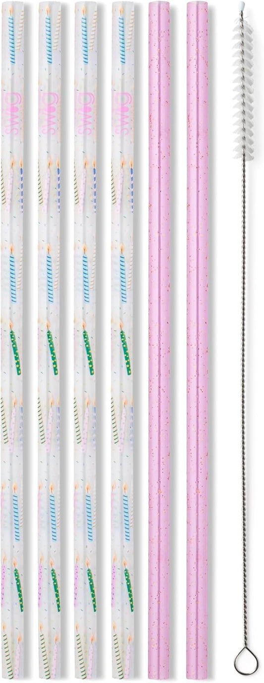 Swig Life Reusable Straws Make a Wish + Purple Tall Straw Set & Cleaning Brush, Each Straw is 10.25 inch Long (Fits Swig Life 20oz Tumblers, 22oz, and 32oz Tumblers)