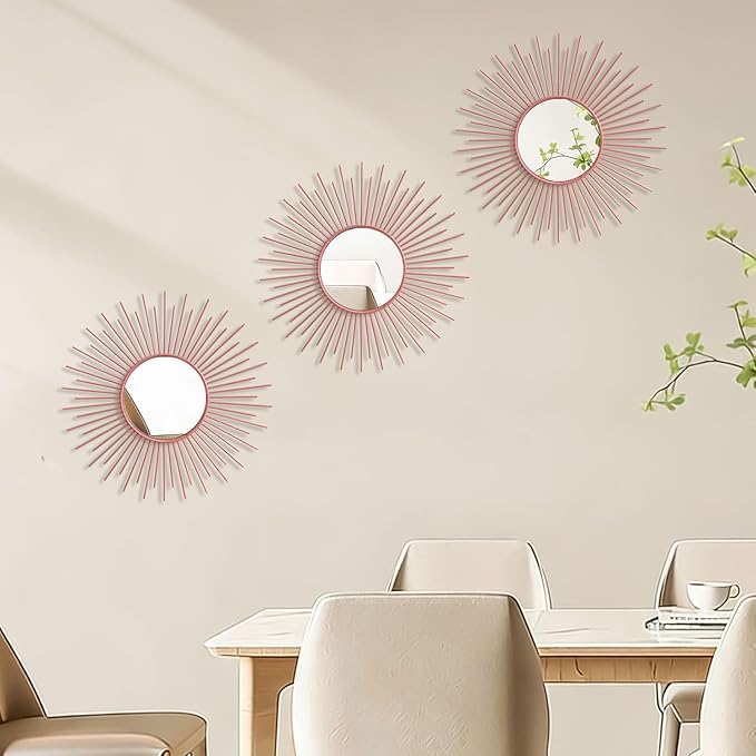 3 Pack Metal Mirrors for Wall Sunburst Wall Mirrors Home Décor Decorative - Image 4
