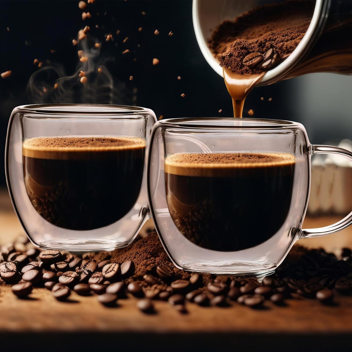 Gerrii Espresso Cups Double Walled Espresso Shot Glass with Handle Cups Insulated Clear Small Shot Glasses for Cappuccino Latte Hot Beverage(20 Pcs,2.5 oz)