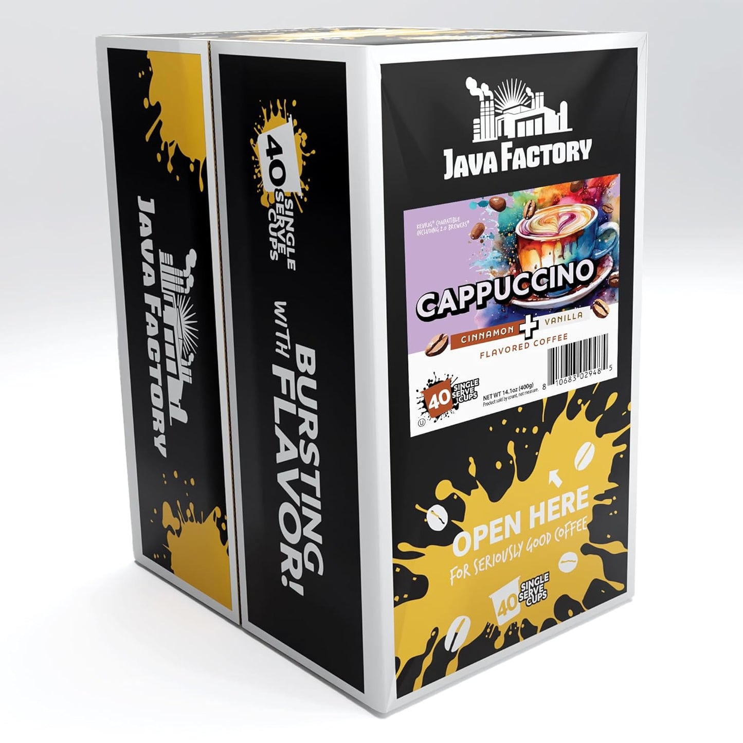 Java Factory Coffee Pods Vanilla Cream and Cinnamon Flavored Coffee for Keurig K Cup Brewers, Cappuccino, 40 Count