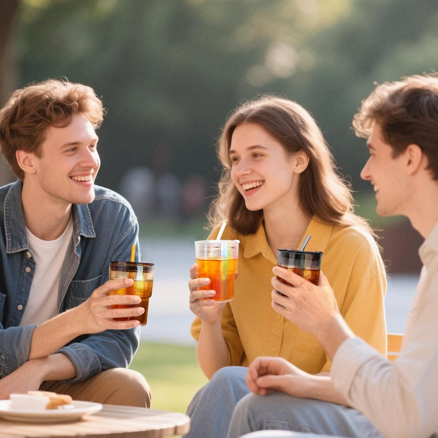 13 oz Glass Tumbler with Glass Straw and Lid, Leak-Proof Reusable Travel Cup for Iced Coffee, Tea, Matcha, Fruit Juice – Thick Wall Clear Water Bottle (Iridescent Shimmer, 2 Pack)