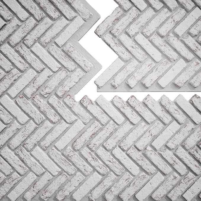 EverStone Herringbone Faux Brick Panel, 46 1/2"W x 25 1/4"H x 1"D, Rustic White - Image 9