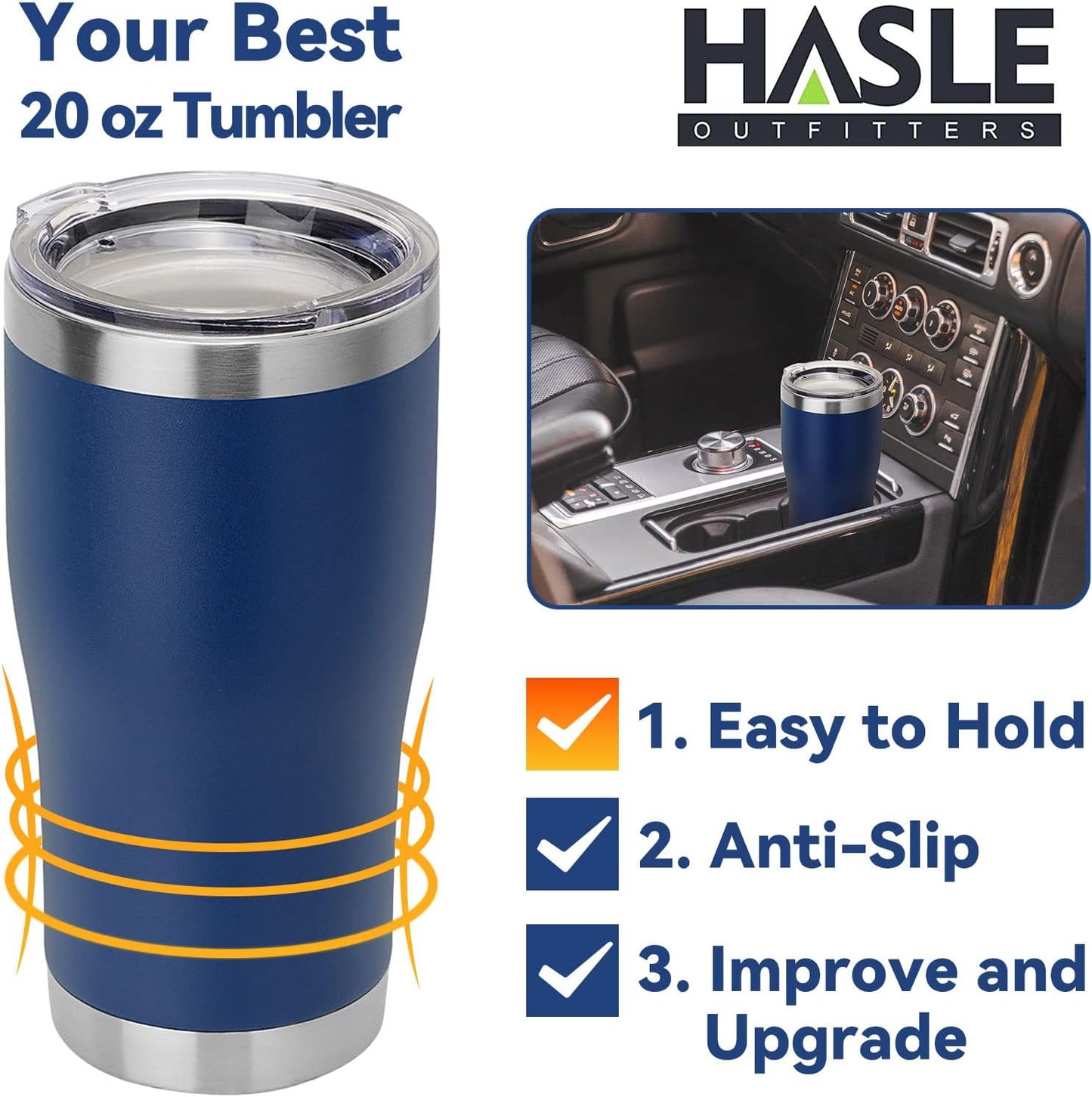 HASLE OUTFITTERS 20 oz Tumbler Bulk, Stainless Steel Tumblers with Lid, Vacuum Insulated Tumbler, Double Wall Powder Coated Cup, coffee mugs, Navy Blue, 6 Pack