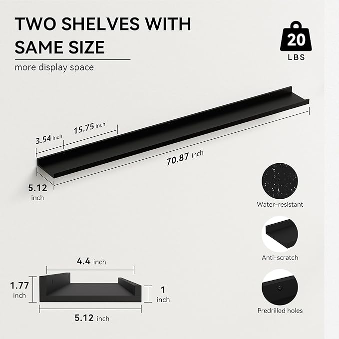 Boswillon 70.9 Inches Long Floating Shelves, 2 Set Modern Wall Shelf - Image 3