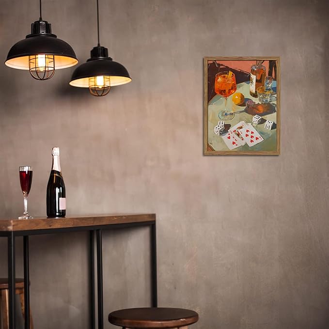 Vintage Framed Cocktail Canvas Wall Art, Retro Dice and Cards Poster Print - Image 6