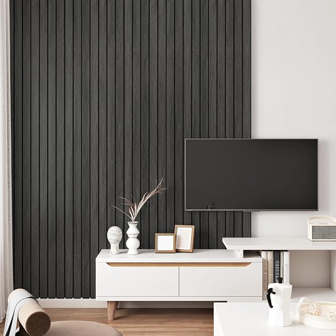 Grey/Black 3D Wood Panels for Interior Wall Decor Self Adhesive Wood Slat Wall - Image 7