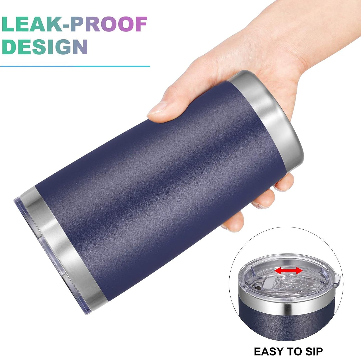 VEGOND 20oz Tumbler with Lid and Straw Stainless Steel Tumbler Cup Bulk Vacuum Insulated Double Wall Travel Coffee Mug Powder Coated Coffee Cup(Navy Blue 6 Pack