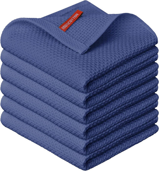 Artoid Mode 100% Cotton Navy Blue Waffle Weave Kitchen Dish Cloths, 12x12 Inch Ultra Soft Absorbent Quick Drying Kitchen Dish Towels Set of 6