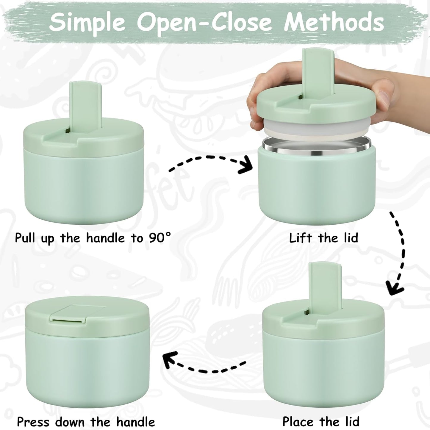 12oz Insulated Vacuum Food Jar with Buckle Lid Wide Mouth Soup Thermo for Hot Food Kids Leakproof Stainless Steel Lunch Container (Mint, 12OZ)