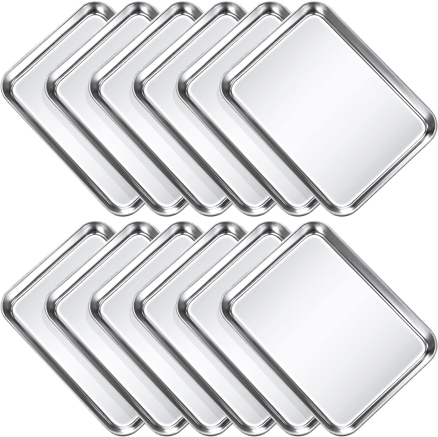 12 Pcs Baking Sheet Pan Set 9 x 6.7 x 1 Inches Cookie Sheet Small Toaster Oven Pans Stainless Steel Tray Barbecue Grill Pan Rectangle Trays Oven, Non-stick, Easy Clean
