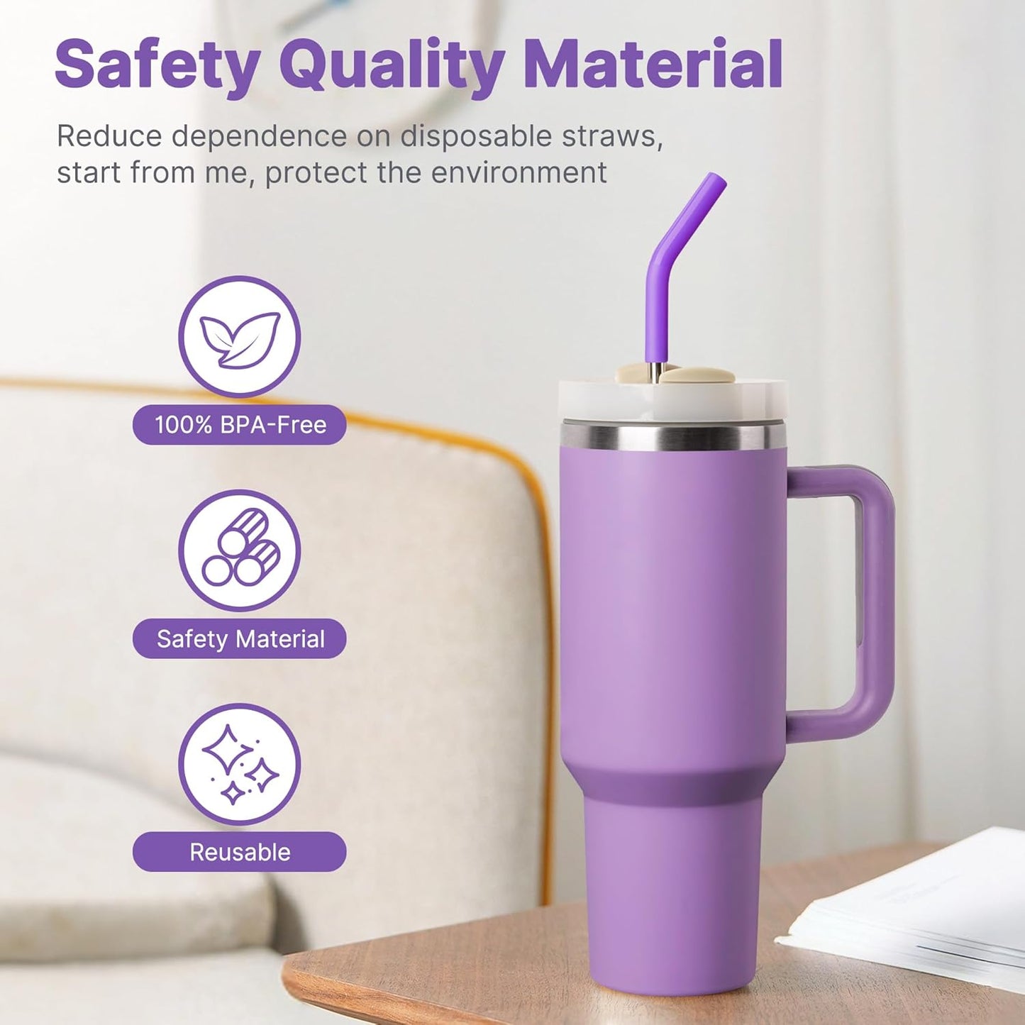 40 oz Metal Straw for Stanley Cup,Simple Modern, Meoky Tumbler, 5 Pcs Reusable Stainless Steel Straws with Silicone Tip, Replacement Straws for 40oz Tumblers, Cleaning Brush, 1 Portable Bag