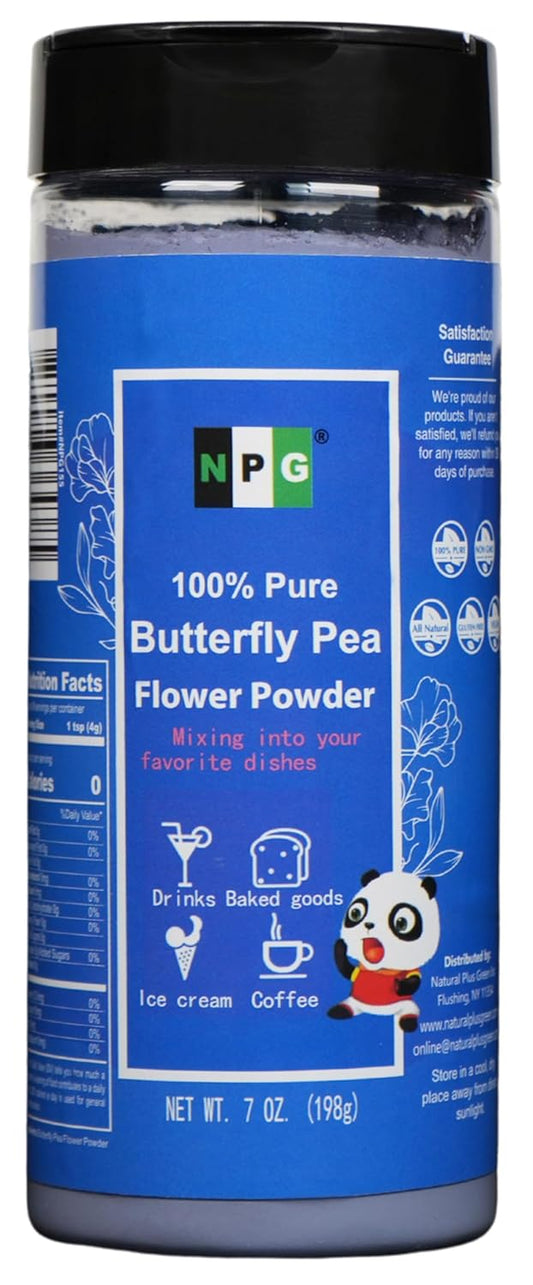 NPG 100% Pure Blue Butterfly Pea Flower Powder 7 oz(198 g), All Natural Non GMO Blue Food Coloring Powder Rich in Antioxidants,Caffeine Free Gluten Free Vegan