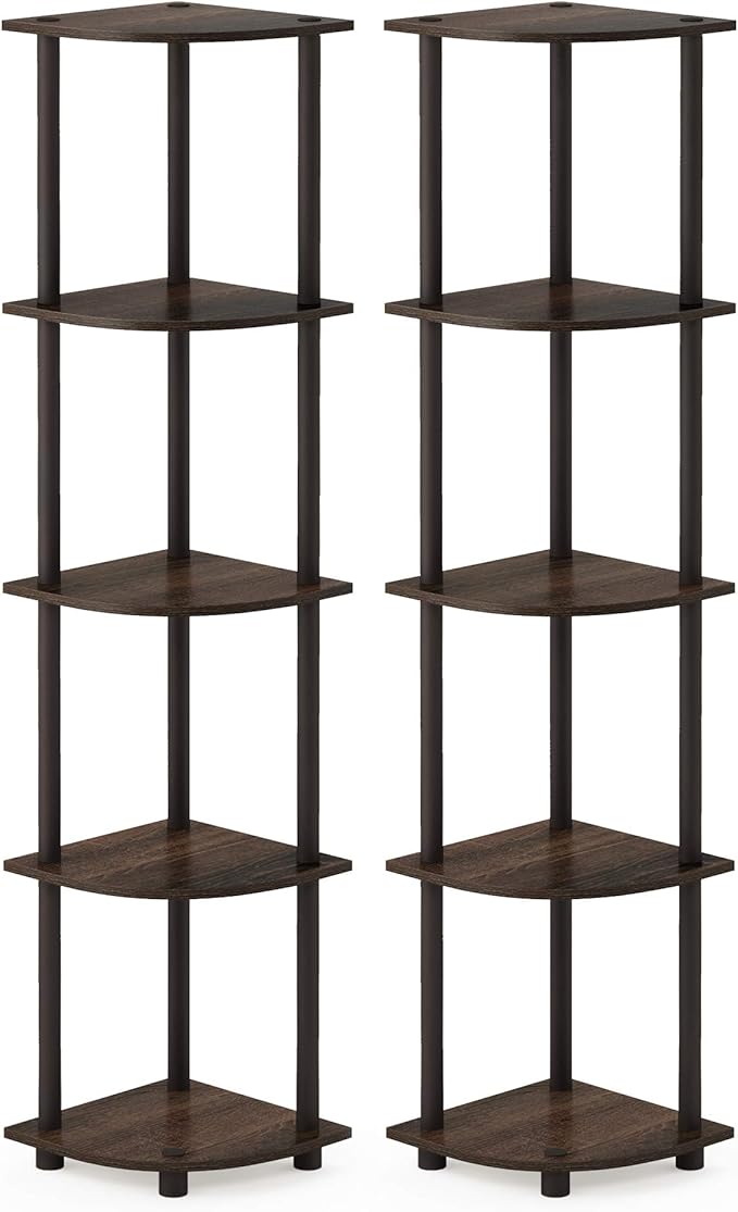 Furinno TURN-N-TUBE Corner Shelf Set of 2, 5-Tier Corner Bookshelf, Open - Image 3