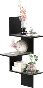 Furinno Rossi Wall Mounted Shelves 3-Tier Rectangle French Oak Grey/Black - Image 5
