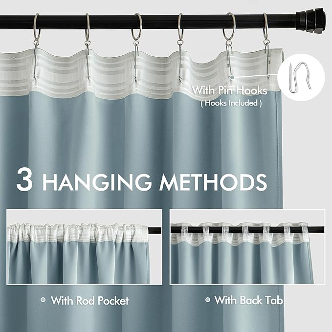 MIULEE Slate Blue Back Tab Blackout Curtains 102 Inch Long 2 Panels Set - Image 3