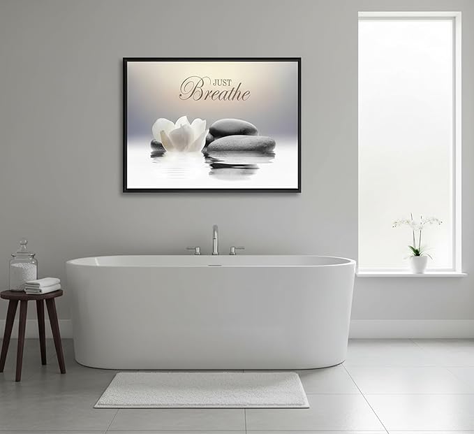 Floating Framed Zen Wall Art, Just Breathe Stone Poster Picture - Image 3