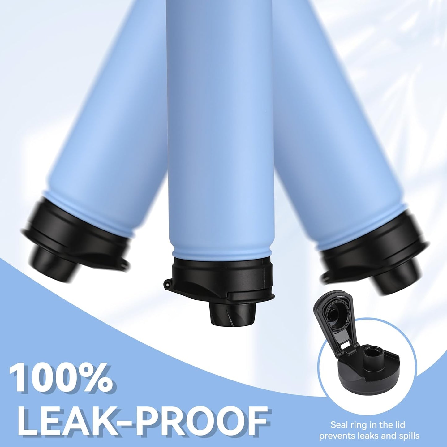 HASLE OUTFITTERS Insulated Water Bottle 22 oz Double Wall Stainless Steel Water Bottle Wide Mouth with Straw Lid & Spout Lid Keeps Cold or Hot(Blue,8)