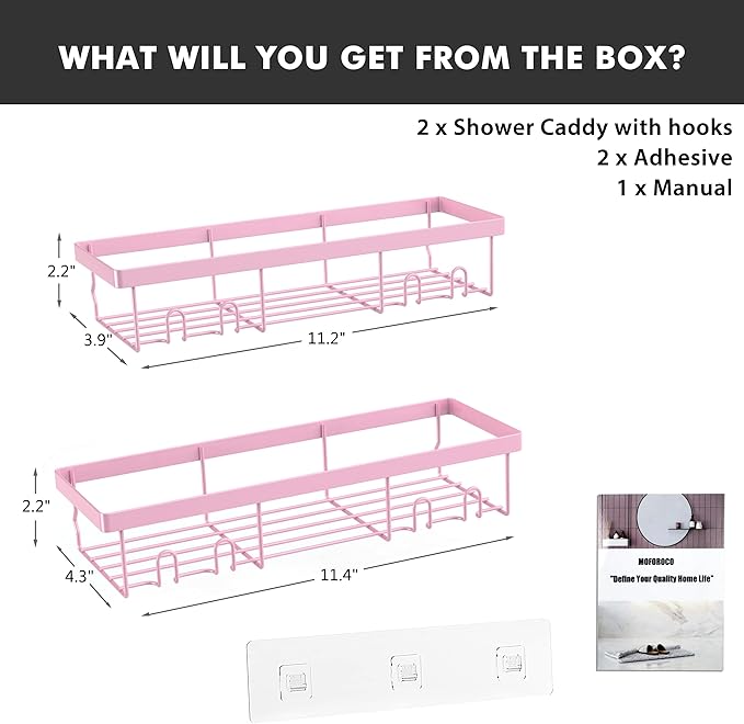 Moforoco Shower Caddy Shelf Organizer Rack, Self Adhesive Black Bathroom - Image 2