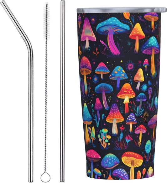 Mushroom Tumbler with Lid and Straw 20oz Coffee Tumblers Leakproof Stainless Steel Travel Mug Vacuum Insulated Cup for Iced and Hot