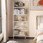 aboxoo Ladder Shelf 2 PCS White Bookshelf 5-Tier Wooden Open Shelf Wall-Mounted - Image 4