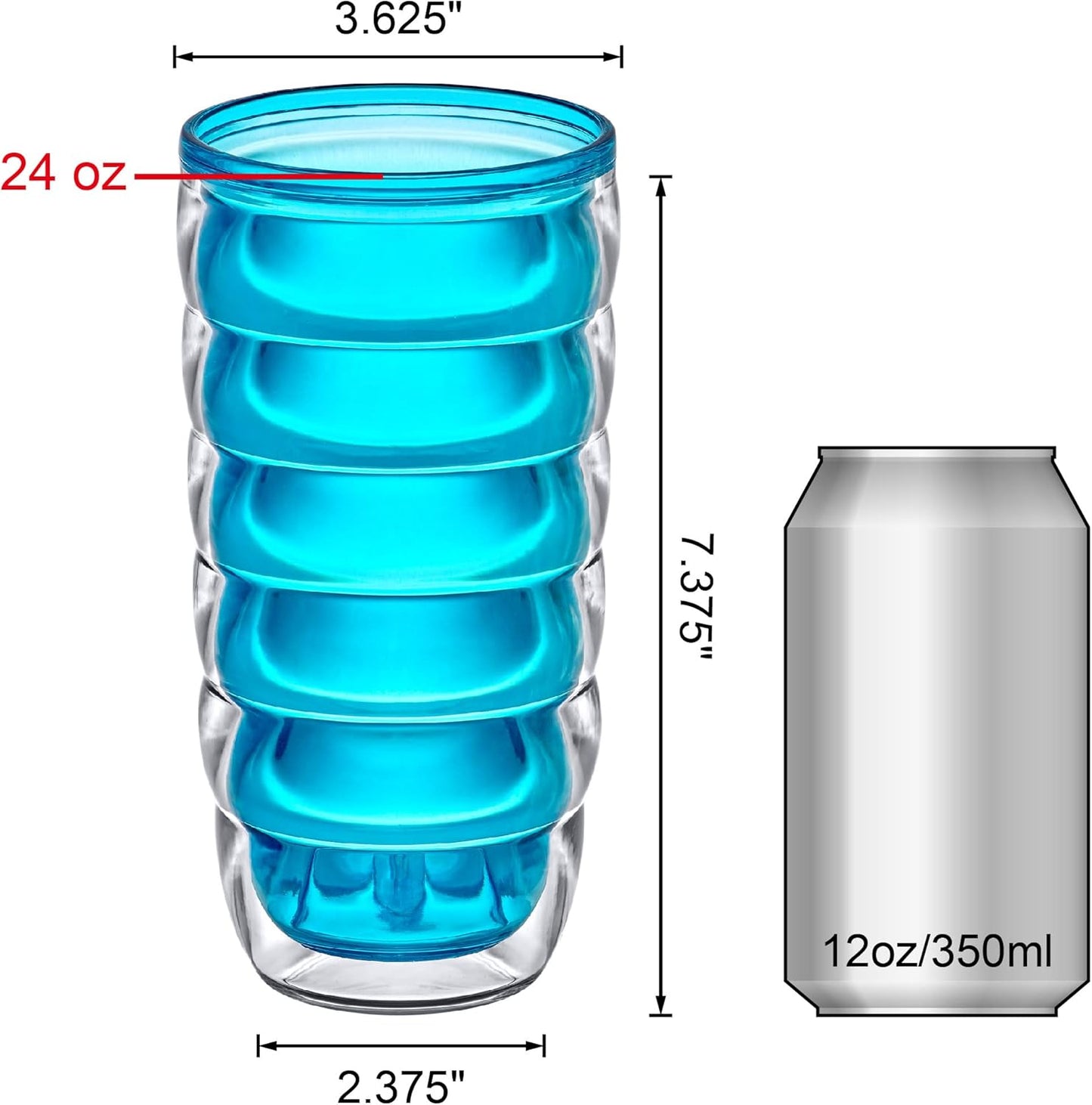 Amazing Abby - Arctic - 24-Ounce Insulated Plastic Tumblers (Set of 4), Double-Wall Plastic Drinking Glasses, Mixed-Color High-Balls, Reusable Cups, BPA-Free, Shatter-Proof, Dishwasher-Safe
