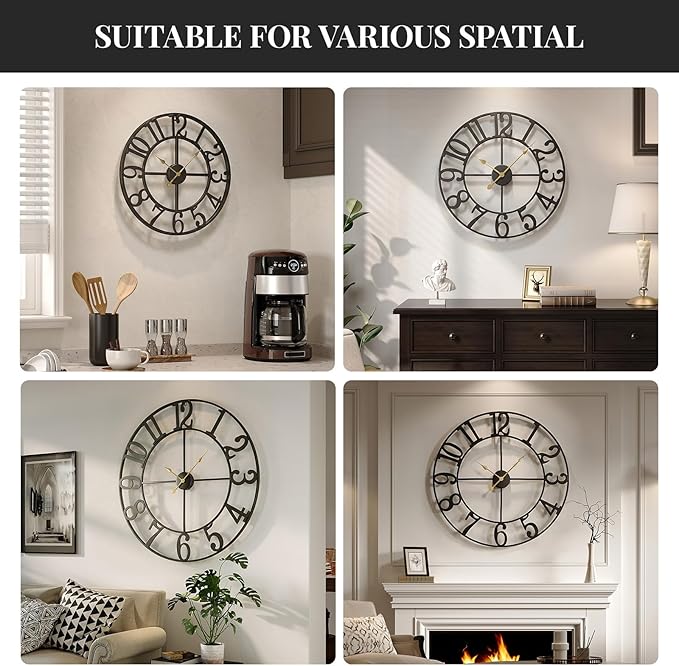 Cuspin 16 Inch Large Wall Clock, Modern Black Metal Clock - Image 5