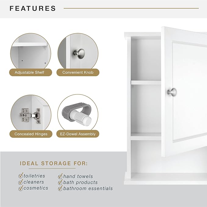MCS 23x16 White Medicine Cabinet Organizer, Wall Mounted Bathroom Cabinet - Image 4