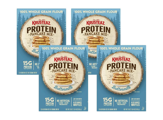 Krusteaz Protein Pancake Mix, Buttermilk Pancake Mix, 100% Whole Grain Flour & 15g of Protein Per Serving, Also Makes Waffles, Just Add Water (1.25 Pound (Pack of 4))