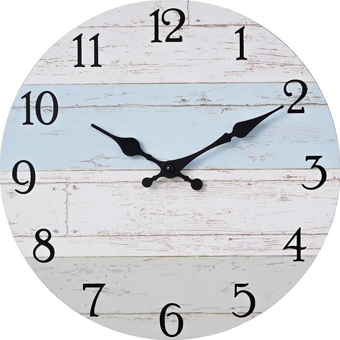 KECYET Wall Clock 14 Inch Silent Non-Ticking Coastal Beach Style Wall Clocks by KECYETWALLCLOCK