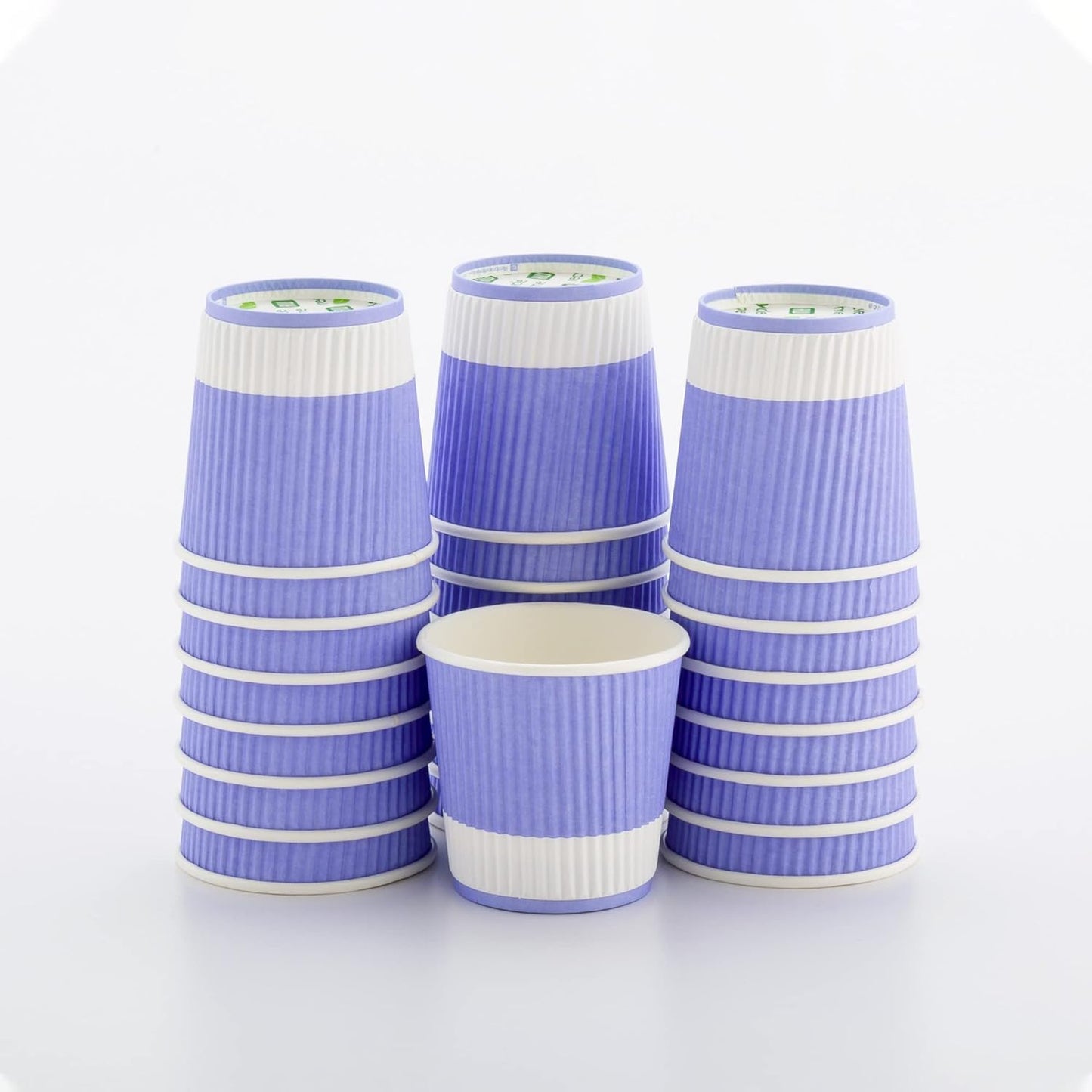 Restaurantware 4 Ounce Ripple Insulated Coffee Cups, 500 Double Wall Corrugated Light Purple Paper Tumblers, Leakproof, Non-Slip Design, Recyclable, Ribbed Surface, Matching Lids Sold Separately