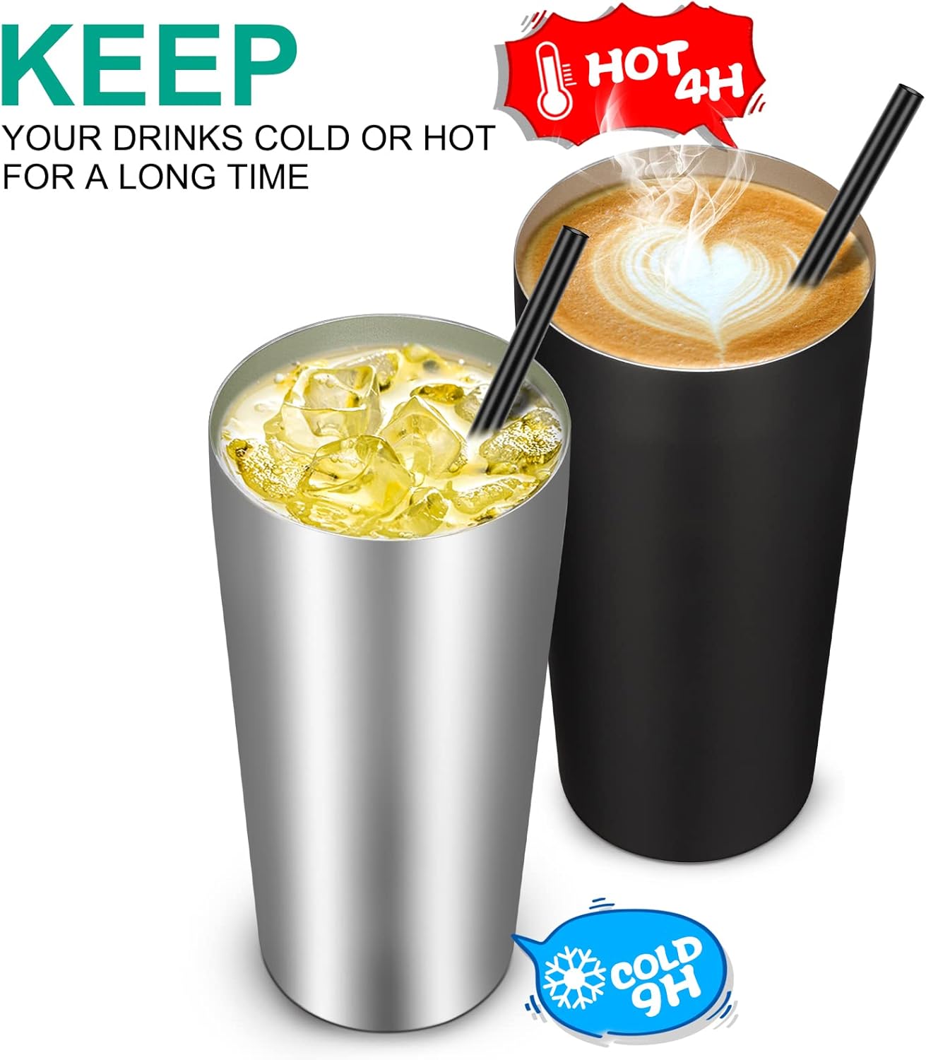 VEGOND 20oz Tumbler Bulk with Lid and Straw 6 Pack, Stainless Steel Vacuum Insulated Tumbler, Double Wall Coffee Cup Travel Mug, Stainless Steel