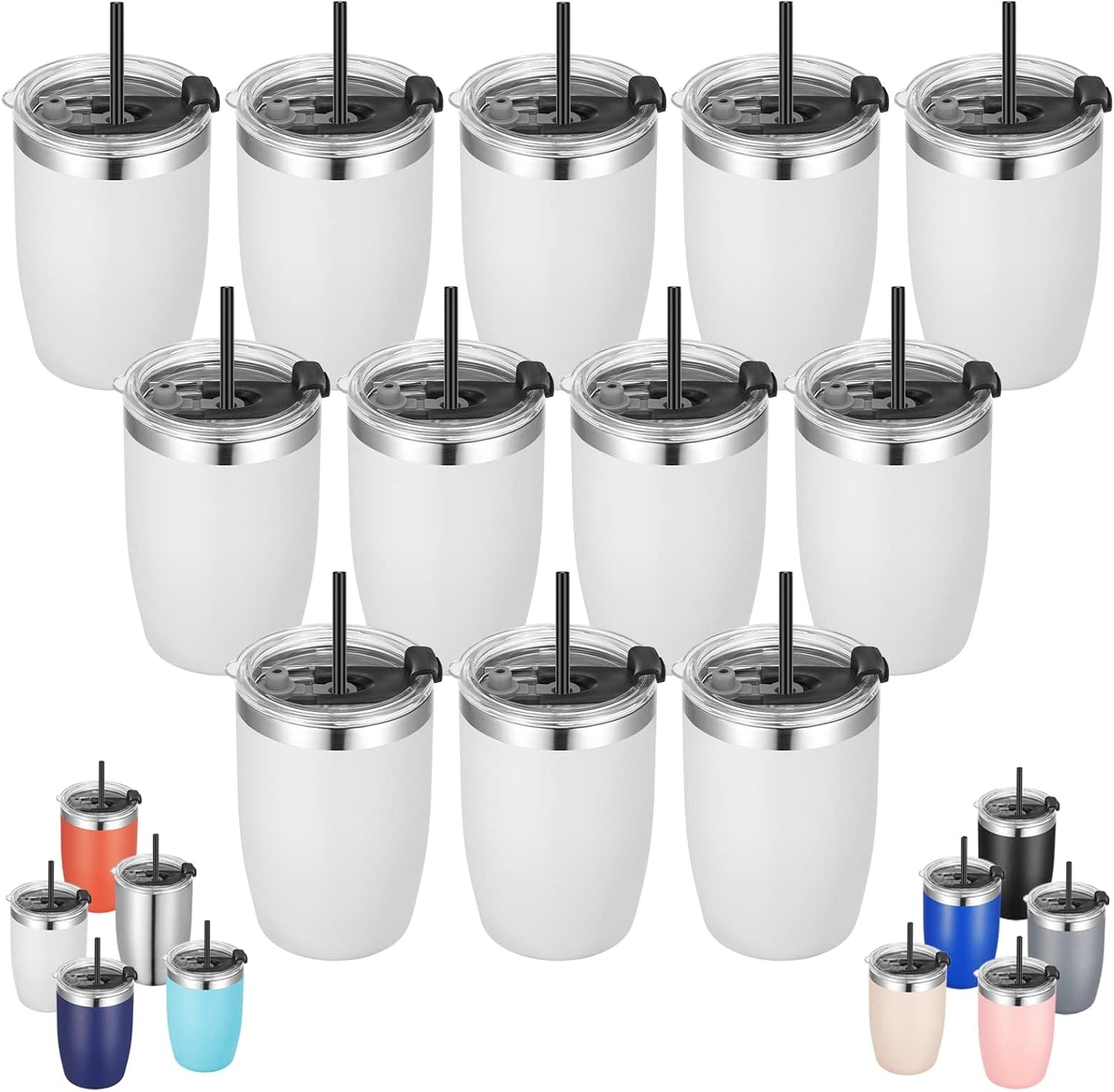 VEGOND Stainless Steel 12 oz Tumblers bulk Vacuum Insulated Double Wall Travel Tumbler with Lid and Straw Reusable Tumbler,White 12 pack